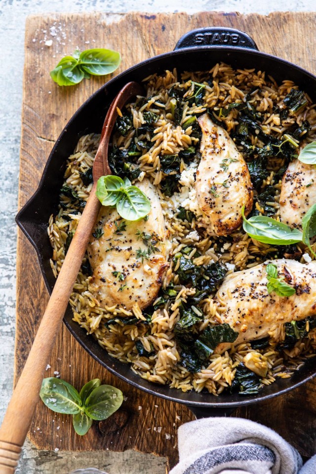 One-Skillet-Goat-Cheese-Stuffed-Chicken-and-Orzo-1