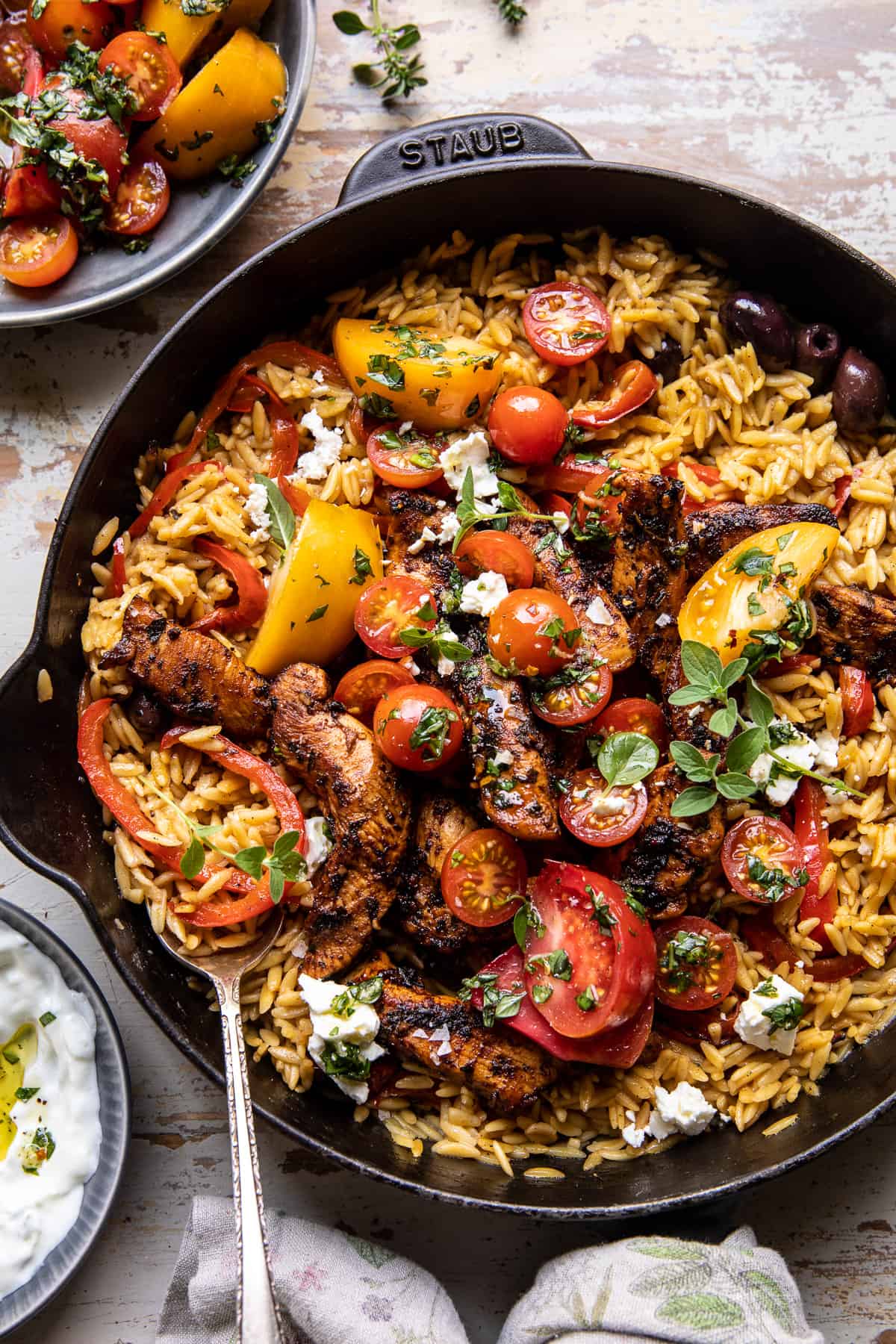 One-Skillet-Greek-Chicken-and-Orzo-with-Tomatoes-Feta-and-Tzatziki-1