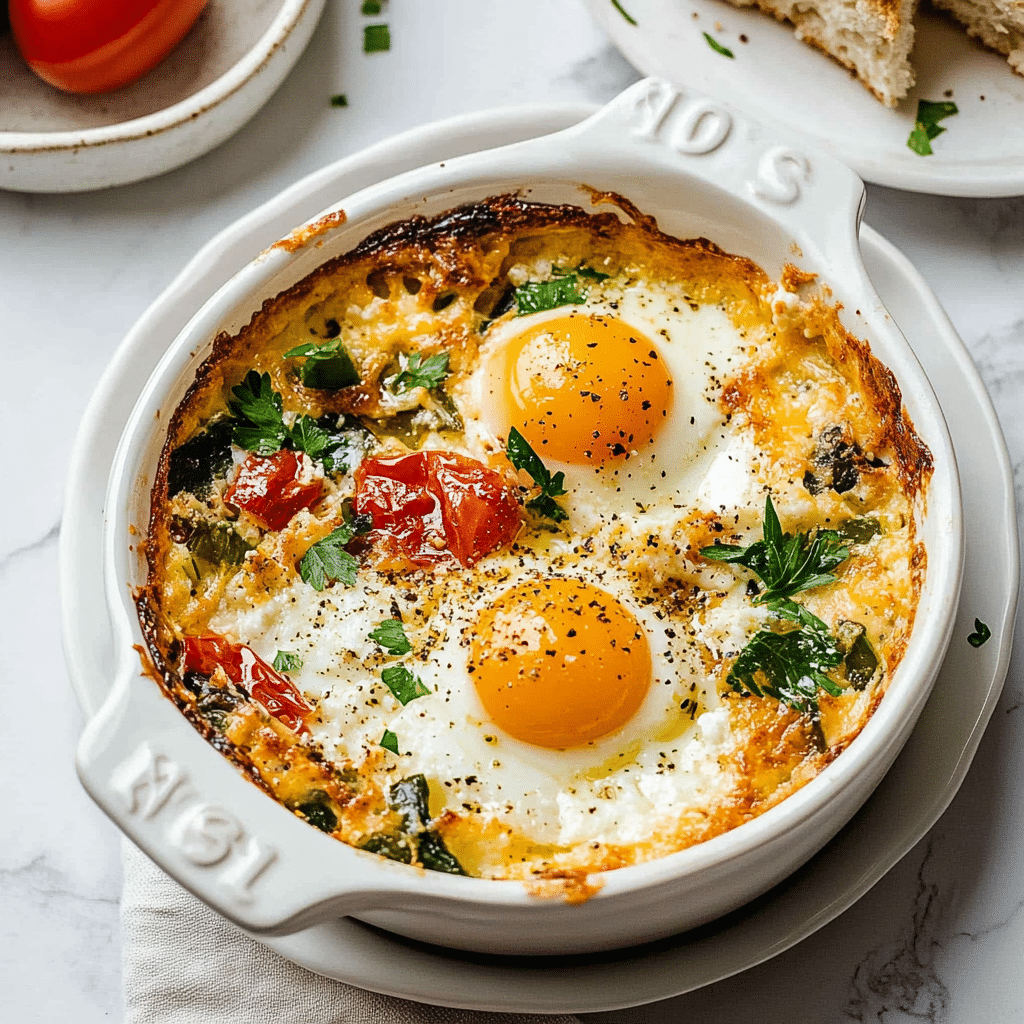 ovos no forno com queijo feta tostado