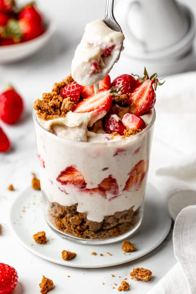 papas de aveia com cheesecake de morango