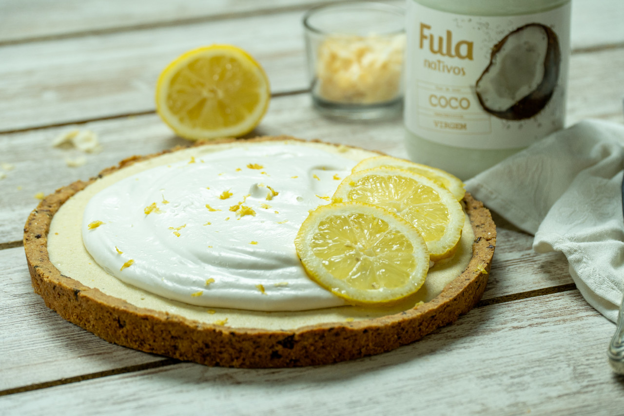 tarte de limão e coco vegan e sem açúcar